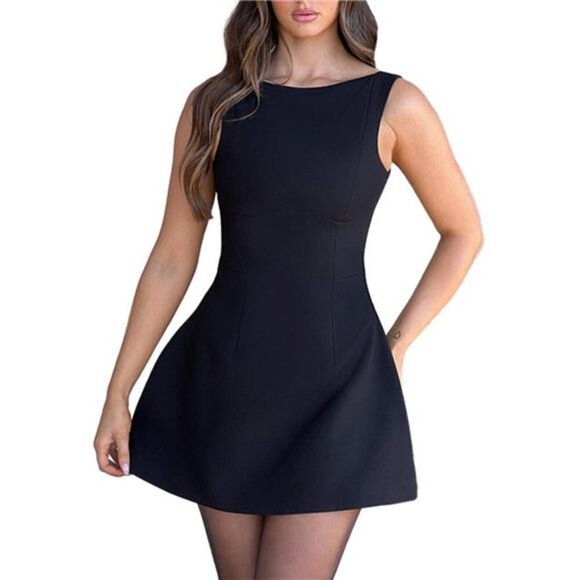 Round Neck Sleeveless Mini Dress - Picture 1 of 11